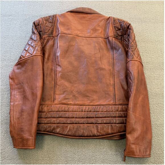 FZ Merchandise Men's Brown Leather Motorcycle Jacket Quilted Shoulders - Picture 2 of 16